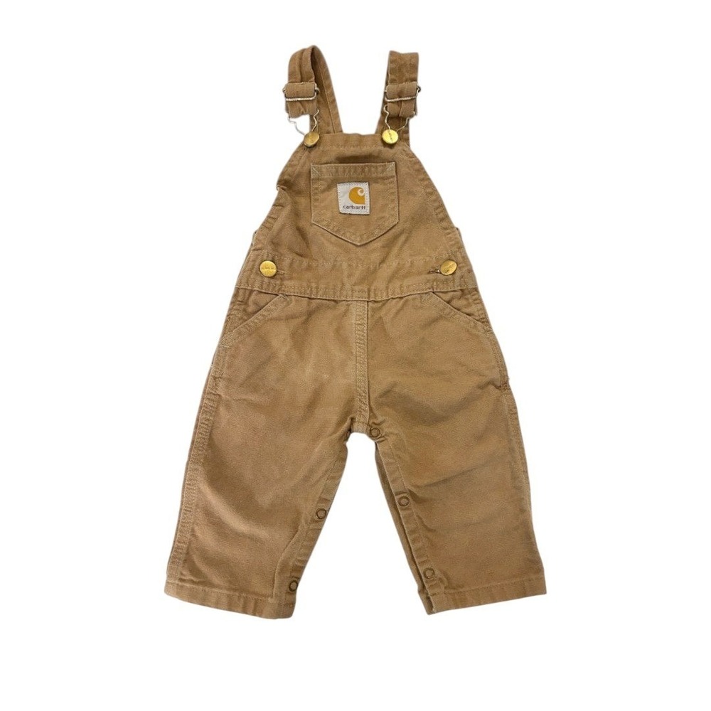 Carhartt Kids Brown Duck Canvas Bib Overalls Rugged Workwear Snaps 3-6M